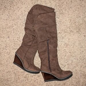 Womens Suede Calf Slouch Wedge Boots